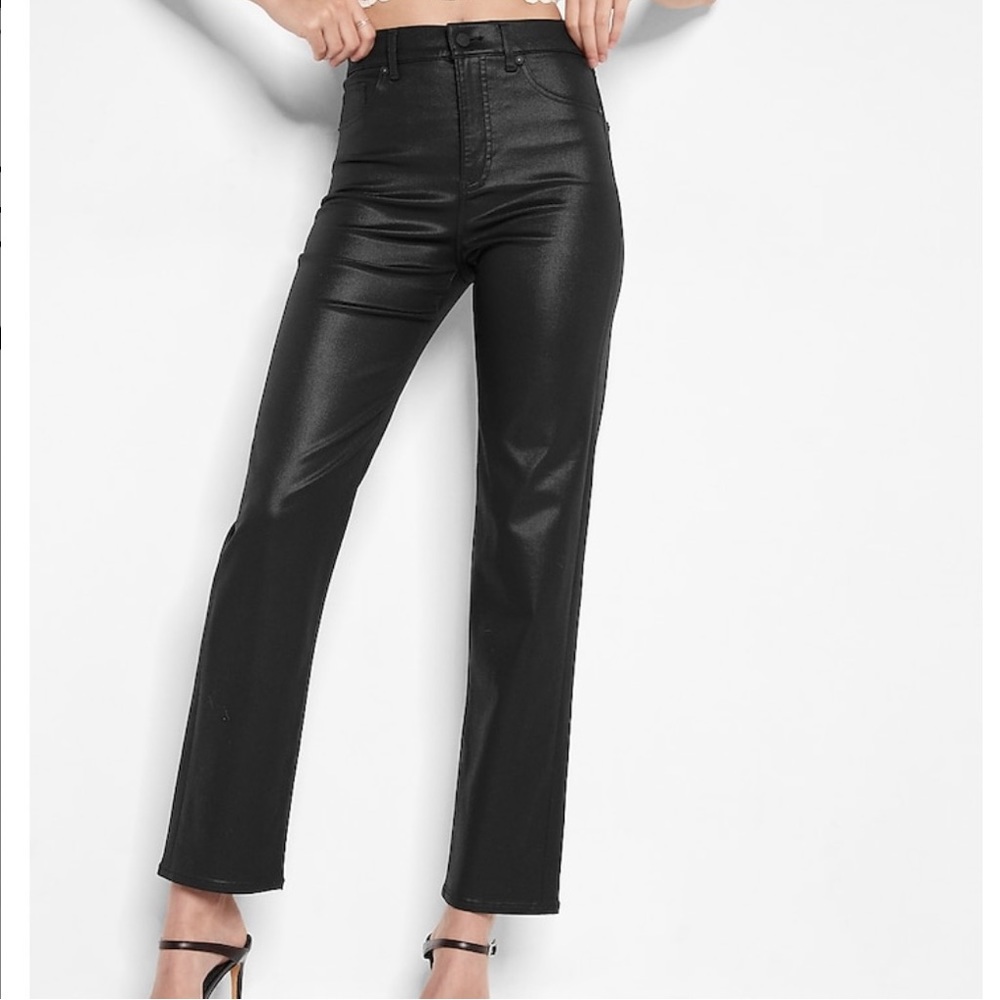 BRAND NEW Express Super High Waisted Black Leather Jeans